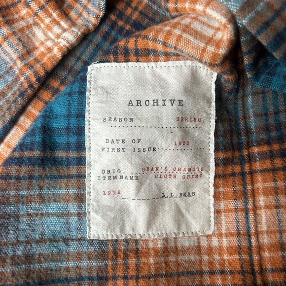 L.L. Bean Signature Blue & Orange 100% Cotton Flannel Shirt Sz: MR Slim Fit - Picture 5 of 8